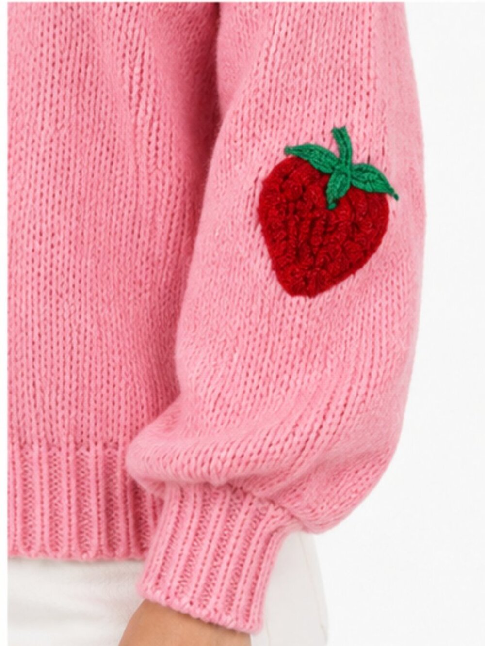 Fuzzy Strawberry Patches Pink Sweater - Picture 6 of 6